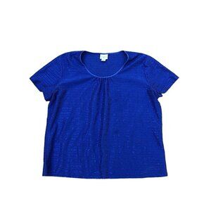 JACLYN SMITH Blouse Top Shirt Women's 2XL Blue Textured Scoop Neck Cotton Blend 